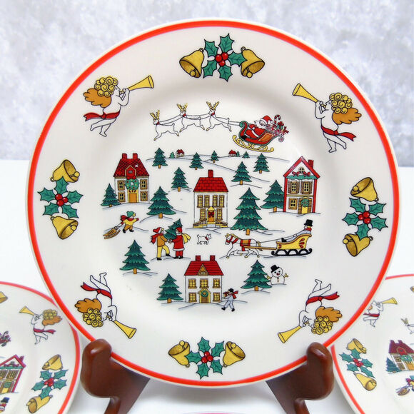 Set (4) JOY OF CHRISTMAS PLATES 7.5" Dessert Salad Jamestown China Action 1987 - Picture 2 of 8